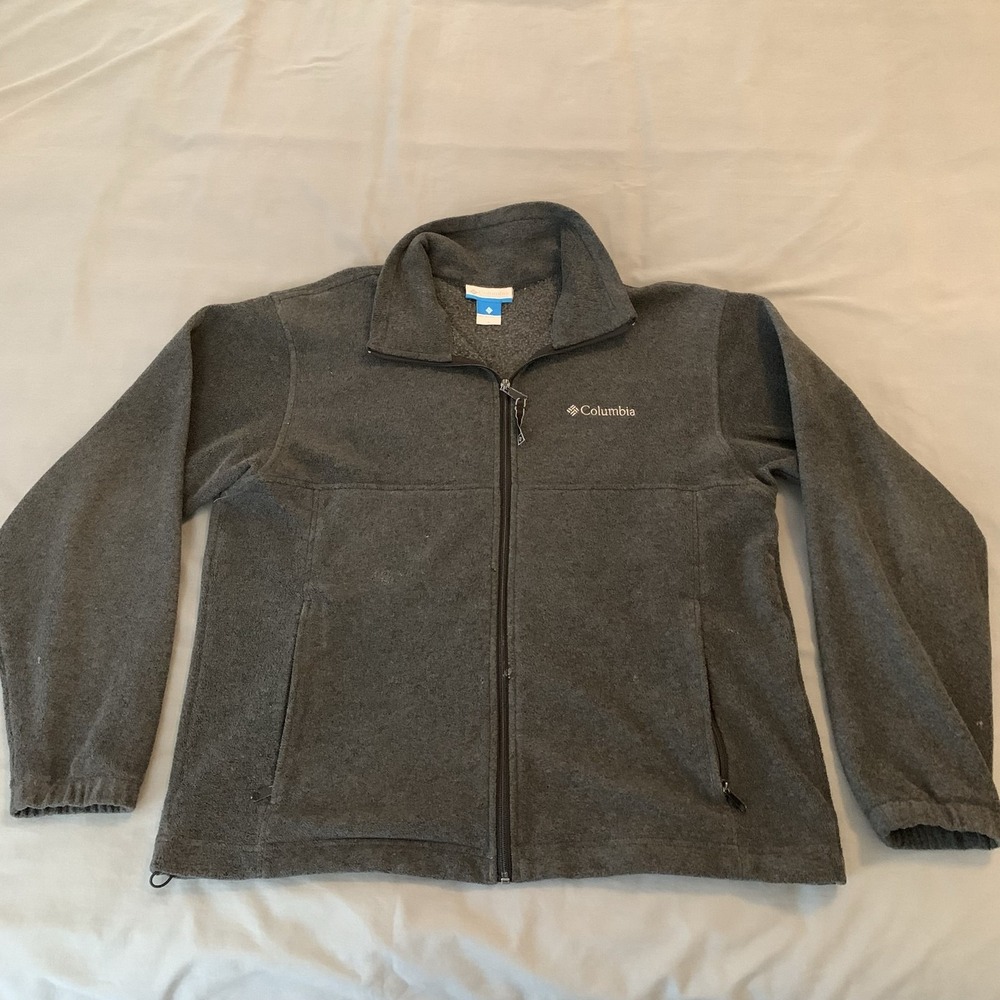 Columbia Jacket Mens Medium Gray Fleece Full Zip Stand Collar Pockets Outdoor